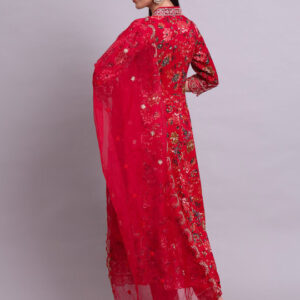 Floral Printed V-Neck Pure Cotton Panelled Anarkali Kurta With Trousers & Dupatta