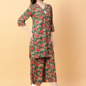 Printed Pure Cotton Three Quarter Sleeve Tunic & Capris
