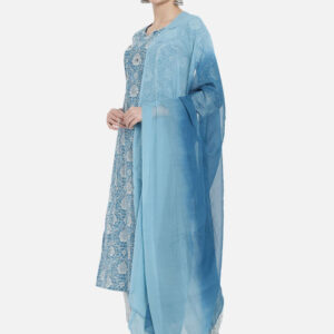 Floral Printed Notch Neck Gotta Patti Straight Kurta With Trousers & Dupatta