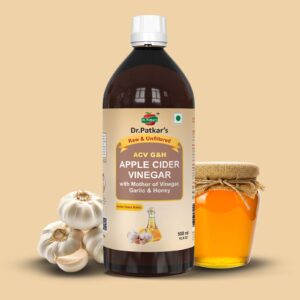 Dr. Patkar's Apple Cider Vinegar with Garlic & Honey 500ml | Unfiltered & Undiluted | Suitable for BP management and lowers bad cholesterol, Immunity (With Mother) 500ML