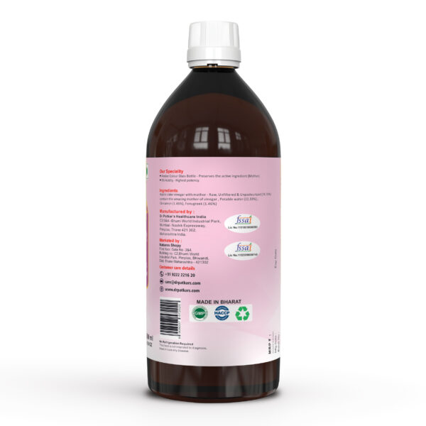Dr. Patkar's Apple Cider Vinegar with Cinnamon & Fenugreek | Unfiltered & Undiluted | Suitable for Sugar Control with Improved Immunity & Lowers Bad Cholesterol (With Mother) 500ml - Image 3
