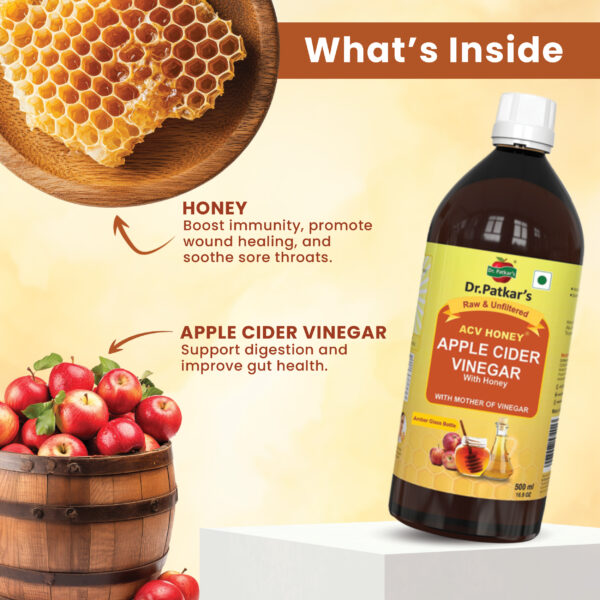 Dr. Patkar's Apple Cider Vinegar With Honey | Unfiltered & Undiluted | Suitable for Weight loss with Improved Immunity | Weight management (With Mother) 500ml - Image 4