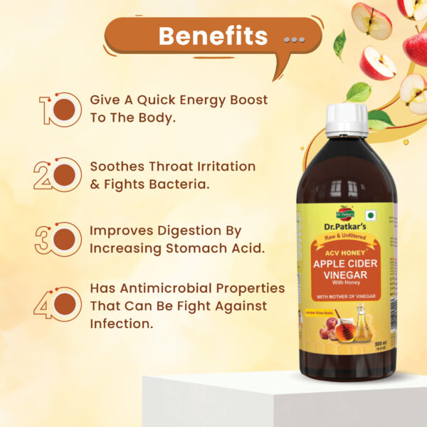 Dr. Patkar's Apple Cider Vinegar With Honey | Unfiltered & Undiluted | Suitable for Weight loss with Improved Immunity | Weight management (With Mother) 500ml - Image 5