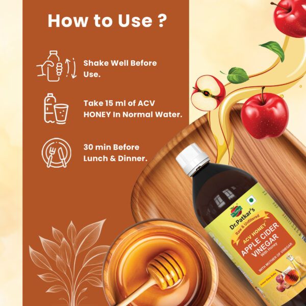 Dr. Patkar's Apple Cider Vinegar With Honey | Unfiltered & Undiluted | Suitable for Weight loss with Improved Immunity | Weight management (With Mother) 500ml - Image 6