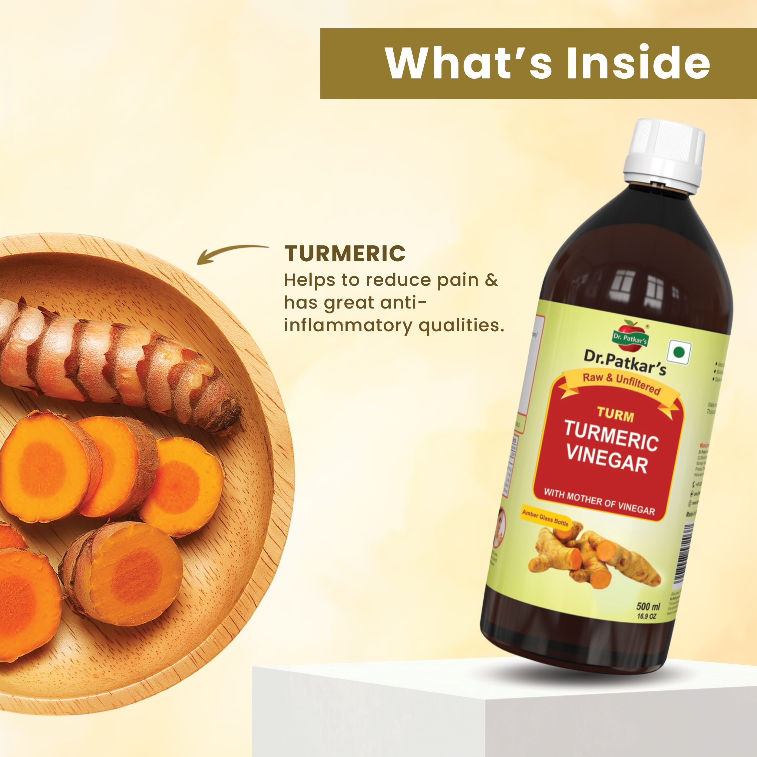 Dr. Patkar's Turmeric Vinegar Unfiltered, With Mother + Black Pepper (Piperine) Supports Weight Management, Boost Immunity & Detox, Skin Health | 500ml - Image 4