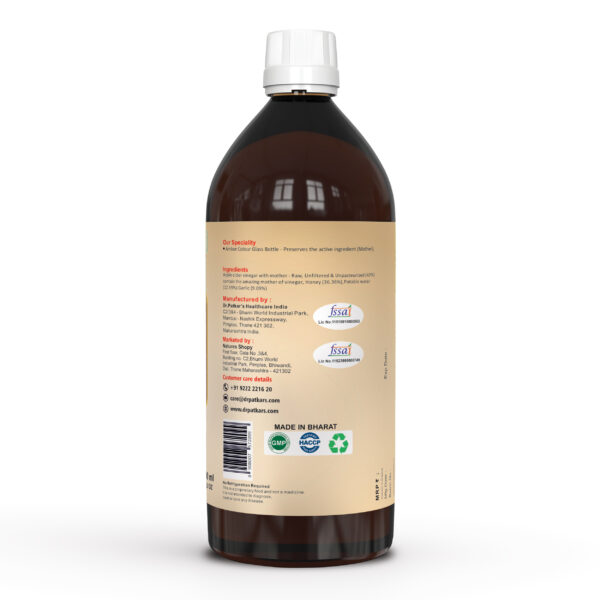 Dr. Patkar's Apple Cider Vinegar with Garlic & Honey 500ml | Unfiltered & Undiluted | Suitable for BP management and lowers bad cholesterol, Immunity (With Mother) 500ML - Image 2