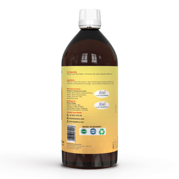 Dr. Patkar's Apple Cider Vinegar With Honey | Unfiltered & Undiluted | Suitable for Weight loss with Improved Immunity | Weight management (With Mother) 500ml - Image 2