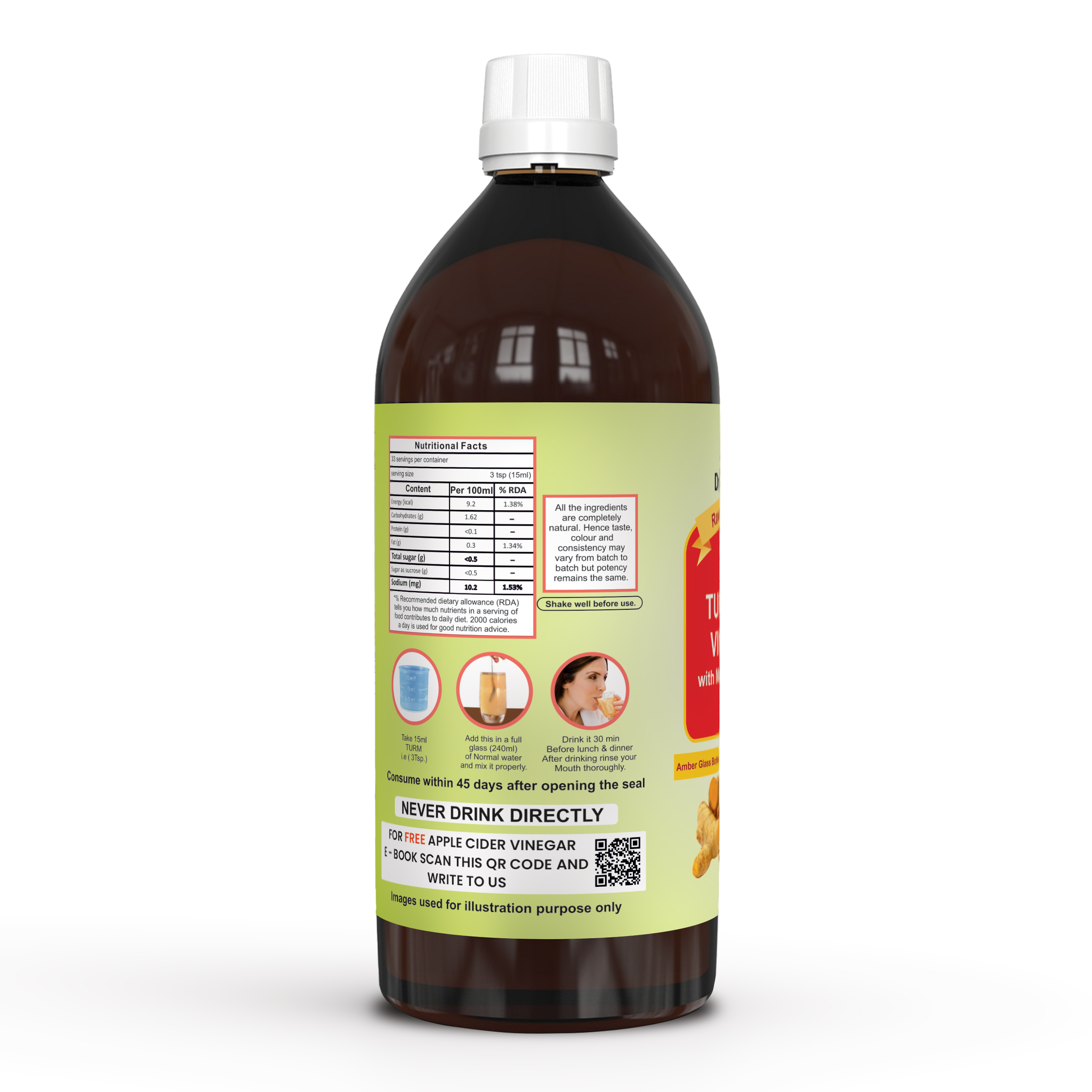 Dr. Patkar's Turmeric Vinegar Unfiltered, With Mother + Black Pepper (Piperine) Supports Weight Management, Boost Immunity & Detox, Skin Health | 500ml - Image 3