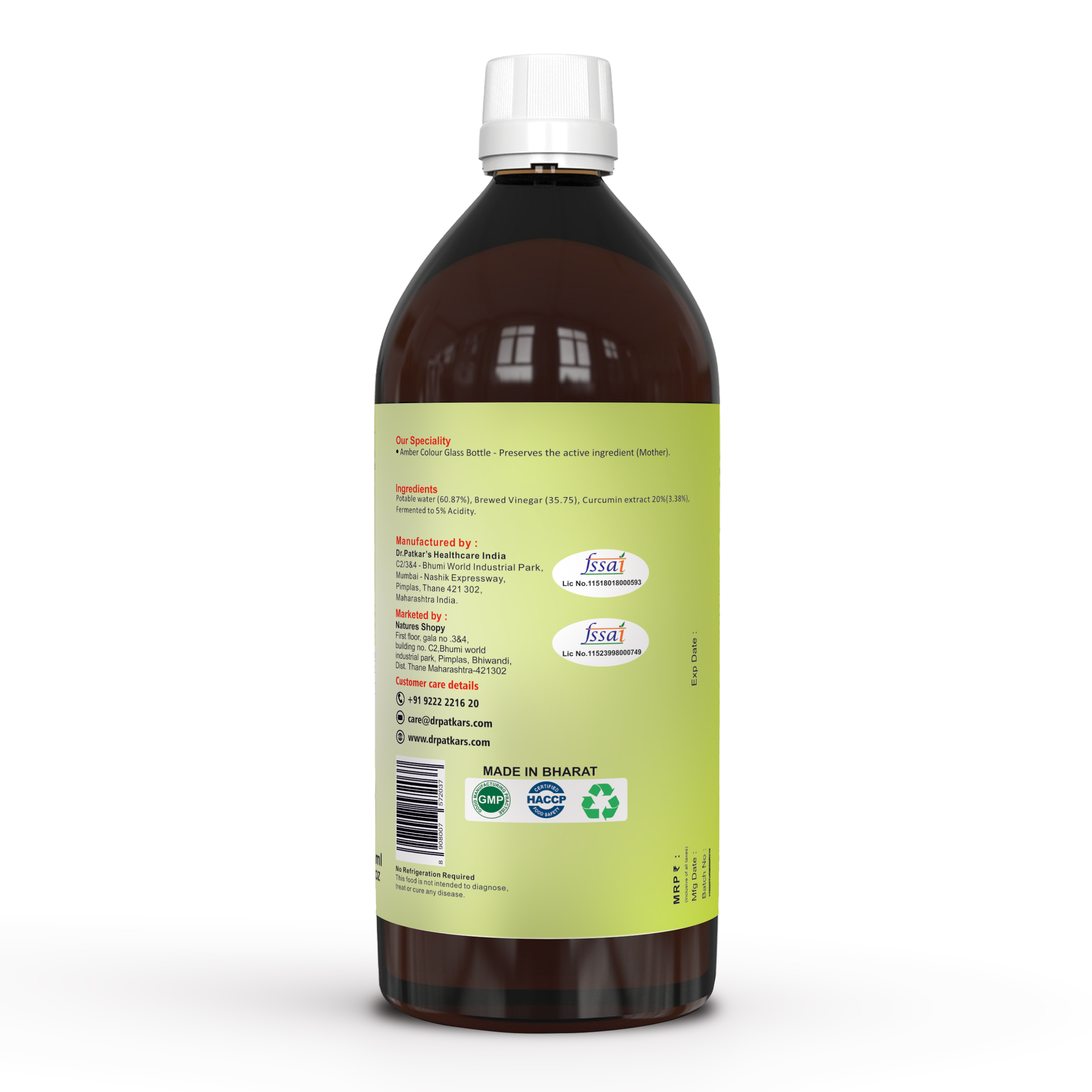 Dr. Patkar's Turmeric Vinegar Unfiltered, With Mother + Black Pepper (Piperine) Supports Weight Management, Boost Immunity & Detox, Skin Health | 500ml - Image 2