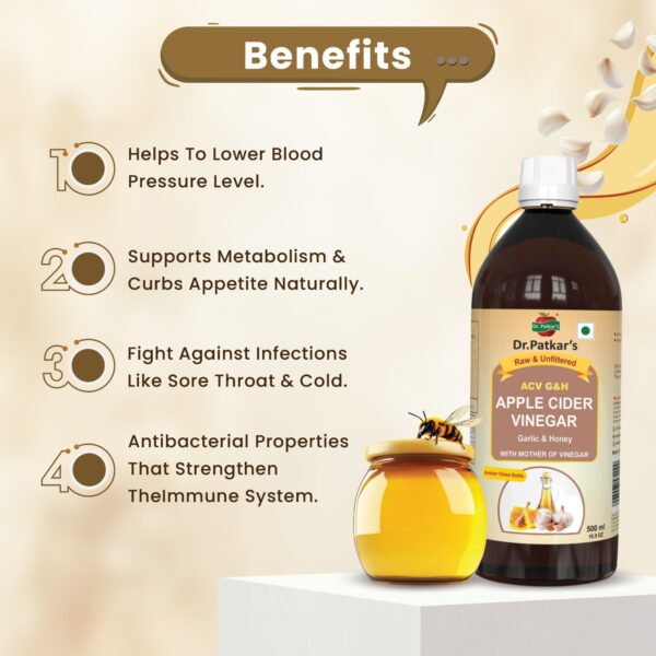 Dr. Patkar's Apple Cider Vinegar with Garlic & Honey 500ml | Unfiltered & Undiluted | Suitable for BP management and lowers bad cholesterol, Immunity (With Mother) 500ML - Image 5