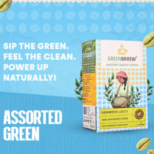 Greenbrrew Assorted Green Coffee Box | The Complete Power Pack | 6 Flavours for Every Mood | 12 Sachets, 36g