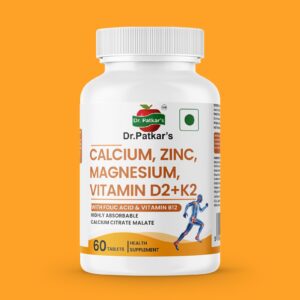 Dr. Patkar's Calcium Citrate Malate,Zinc,Magnesium,Vitamin D2+K2 MK7 with Folic Acid & B12 (60 Tablets)